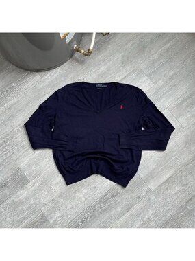 Navy Blue / Red Polo Ralph Lauren 100% Pima Cotton Long-Sleeve Sweater / Shirt